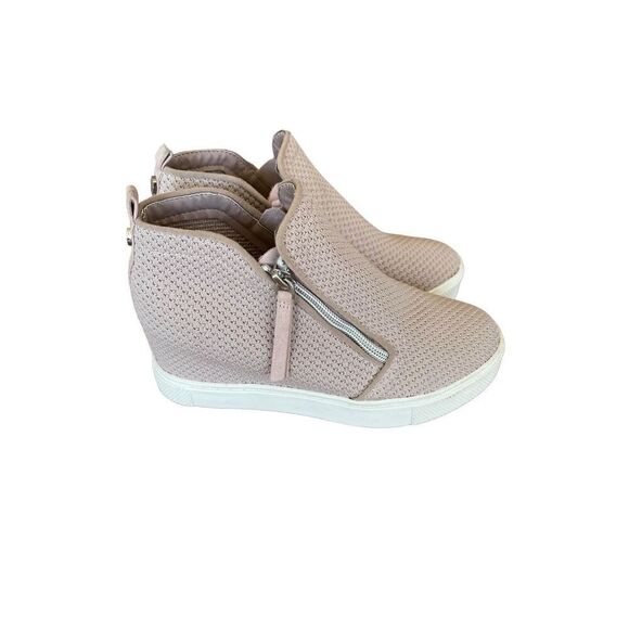 Steve Madden Girl's Taupe Dual Zipper Round Toe Click Wedge Sneaker Size 3M - Picture 1 of 7